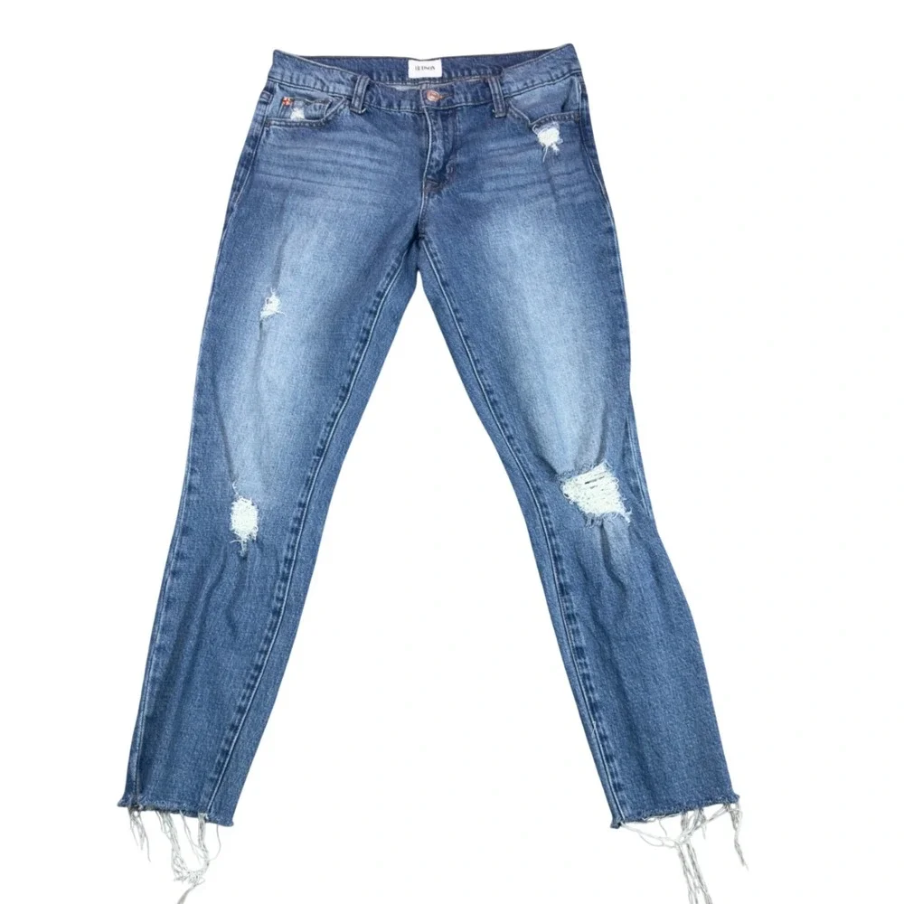 Hudson Krista Super Skinny Jeans Womens 27 Blue Distressed Raw Hem Stretch Denim